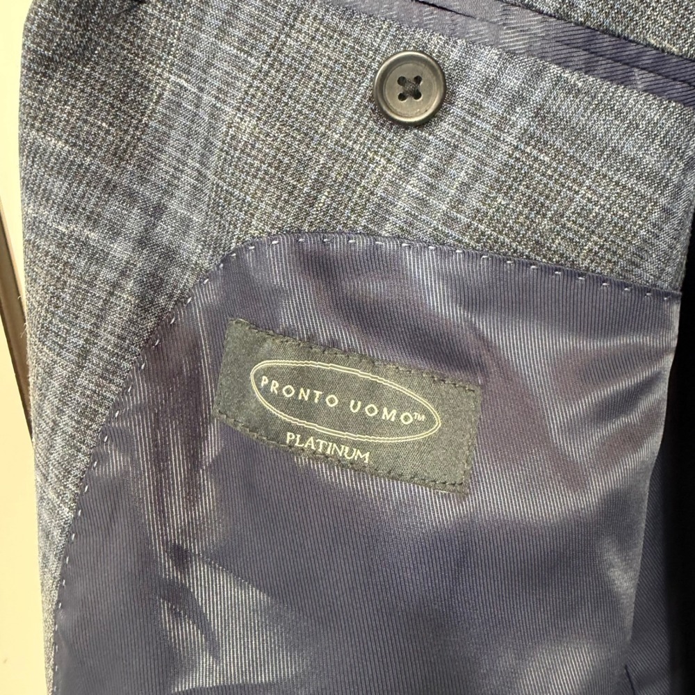 Pronto Uomo Platinum Blue Plaid Wool Silk Linen Blazer Sport Coat Mens 54R - Picture 4 of 13
